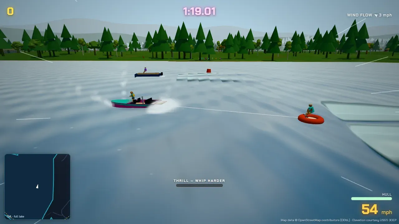 Whipping a rider on a red inflatable tube out wide behind the boat
